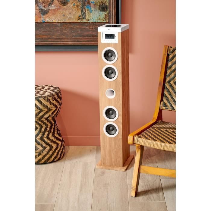 Altavoz de torre - THOMSON - Bluetooth/CD/USB/SD - Blanco/Madera - 60W - Radio FM