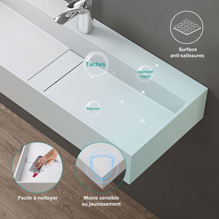 Lavabo de encimera doporro, blanco mate, lavabo de baño mural, lavabo rectangular de 80 cm con tapa de desagüe, Colossum6028