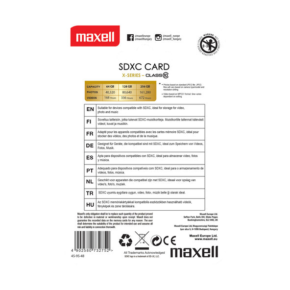 SDXC-geheugenkaart X-serie Klasse 10, 128 GB