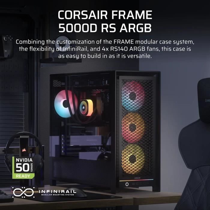 Boitier PC - CORSAIR - FRAME 5000D Mid-Tower Airflow Case - Radiateur jusqu'à 420 mm - Noir