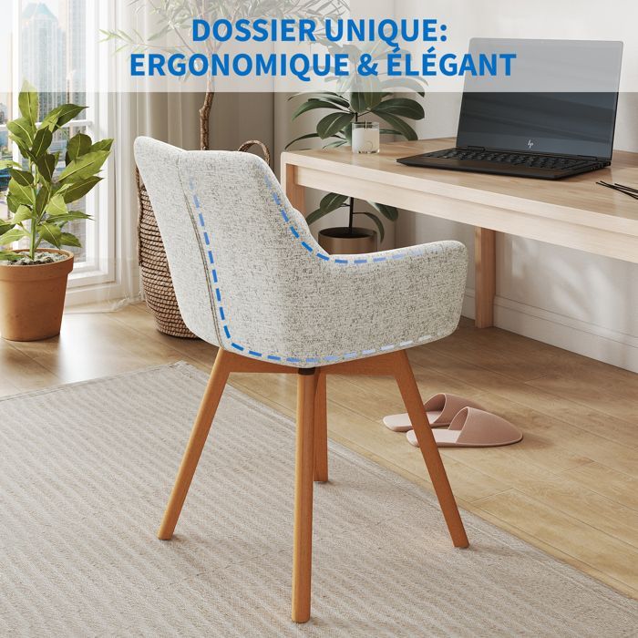 WAFTING Lot de 6 Chaises de Salle à Manger Pivotantes 360°, Accoudoirs et Pieds Bois, Dossier Haut avec Coussin en Molleton.Beige.