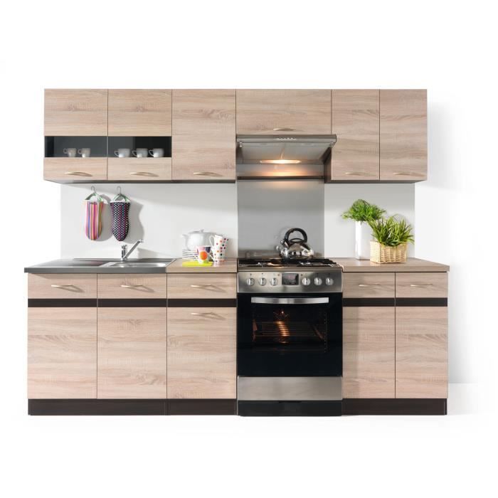 Cozinha completa JUNONA 2,40m - 7 elementos - Acabamento em carvalho Sonoma - Bancada incluída