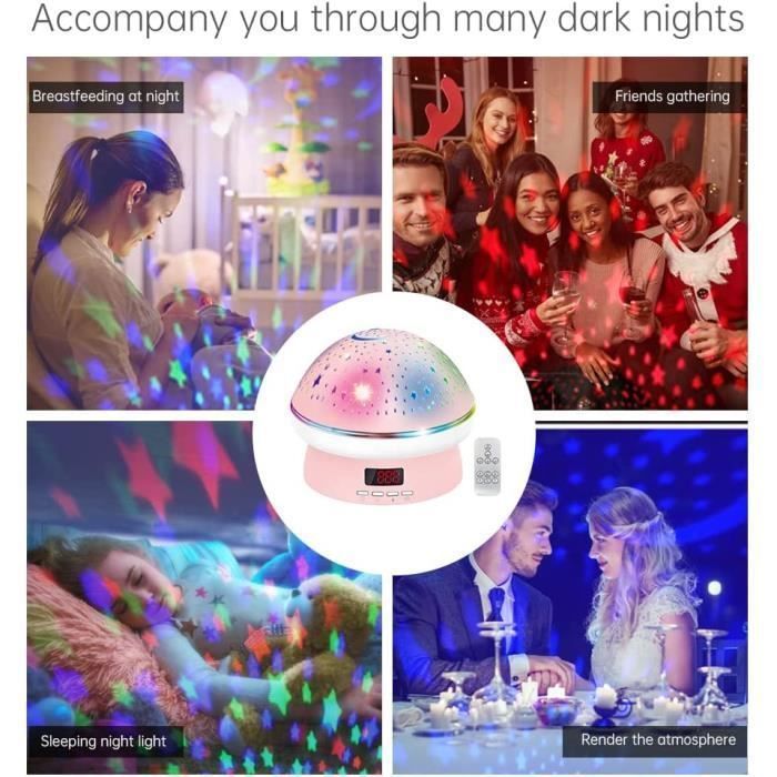Sternenhimmel-Projektor-Nachtlicht für Mädchen – Rosa – 360°-Drehung – Fernbedienung mit Timer – Rosa Nachtlicht