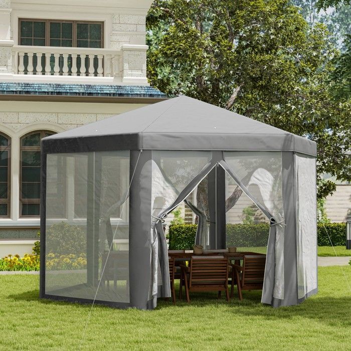 Tonnelle barnum tente de réception hexagonale style cosy 400x350x250cm métal polyester imperméabilisé gris |