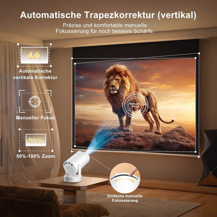 Proyector portátil TRAHOO - Compatible con 4K y 1080P - WiFi 6 - Bluetooth 5.4 - Android 14.0