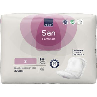 Abena San Premium näkymätön vuotosuoja 2 inkontinenssisuojaa, anatominen muoto, 30 kpl.