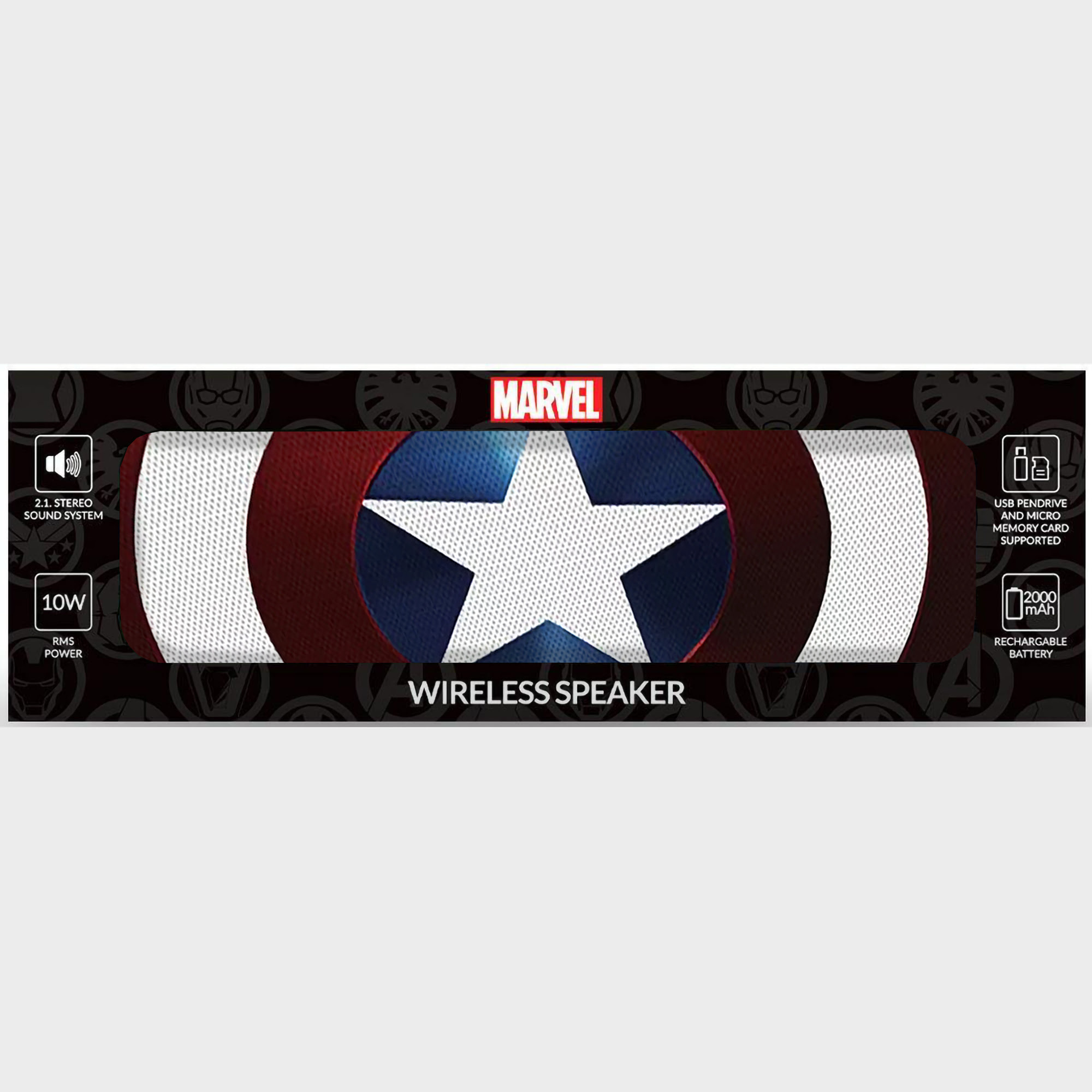  Caixa de Som Bluetooth Estéreo 2.1 Portátil Sem Fio 10w Capitão América Marvel