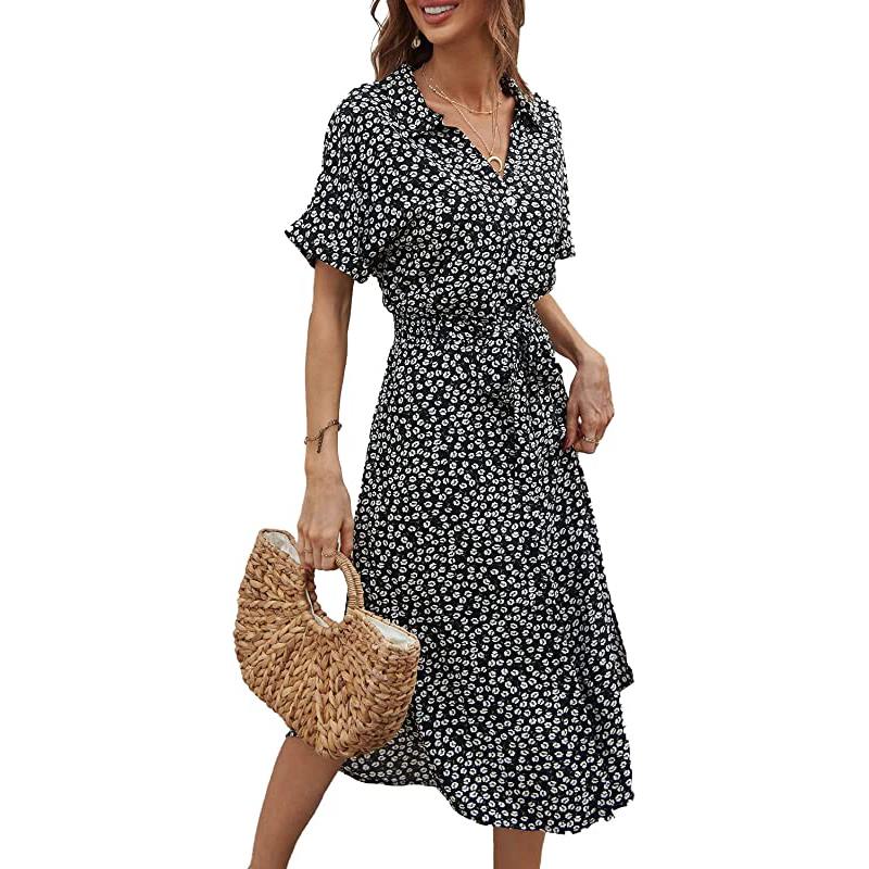 Robe midi d'été décontractée à manches courtes et imprimé floral pour femme