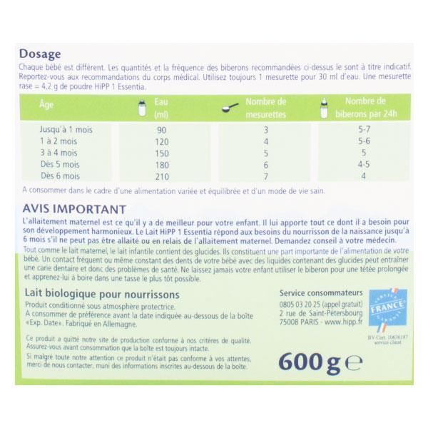Latte artificiale biologico Hipp Essentia Fase 1 600 g