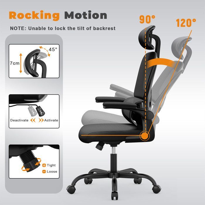 Silla de oficina BIGZZIA con reposabrazos, ruedas, reposacabezas y soporte lumbar. Altura regulable.
