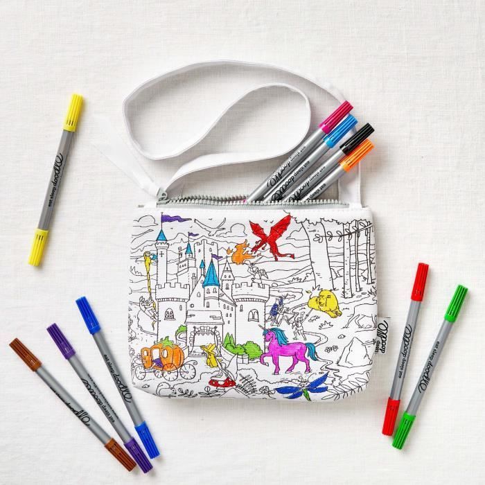 Sac à bandoulière - Contes et légendes Eat Sleep Doodle - Blanc/multicolore - 22x18 cm - Enfant