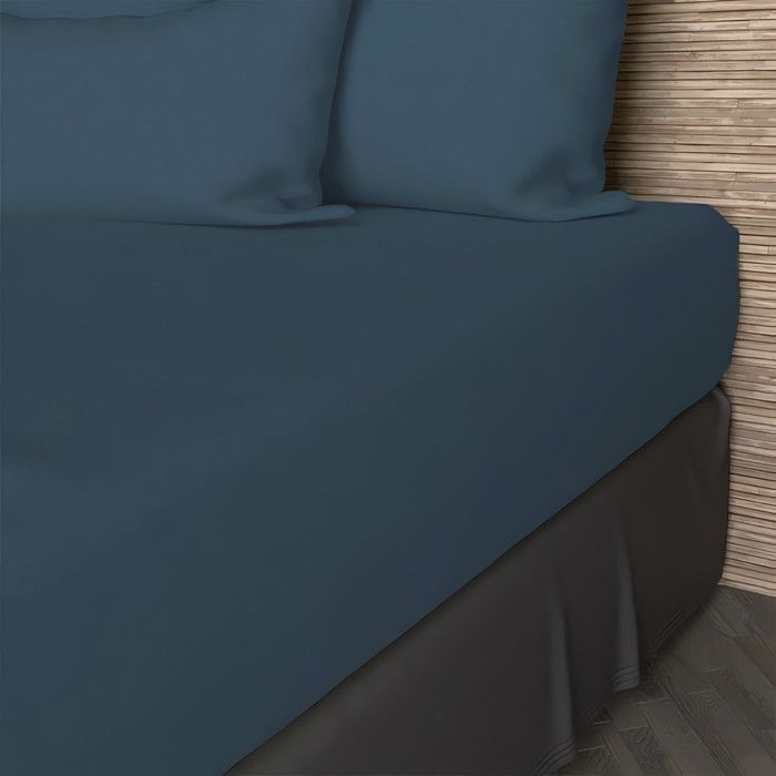 Drap housse en coton 57 fils 160x200 cm UNI bleu canard, par Soleil d'ocre