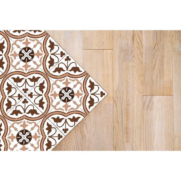 Tapis Vinyle Panorama Carreaux Ciments Fleur Brun 40x80 cm - Tapis pour Cuisine, Bureau et Salon en PVC