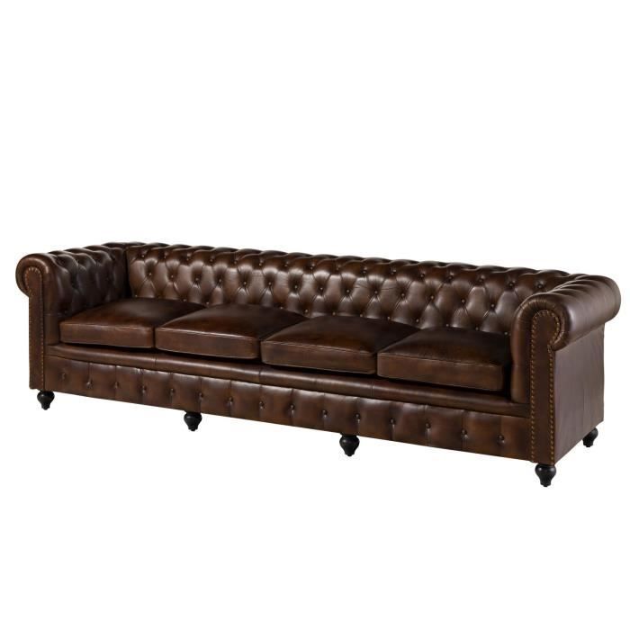 Canapé 3 places en cuir véritable vert CHESTERFIELD N° 303