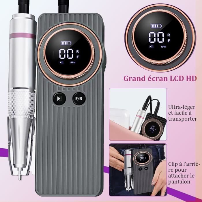 Professionel negleboremaskine - 35000 RPM manicureboremaskine - 2400mAh genopladelig - LED-display og 62 slibebits
