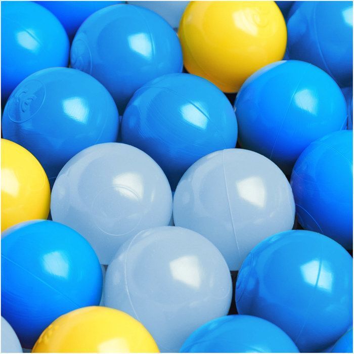 MISIOO Piscina di palline di cotone rotonda per neonati e bambini, grigia, 90x30 cm, 200 palline: blu/azzurro/giallo