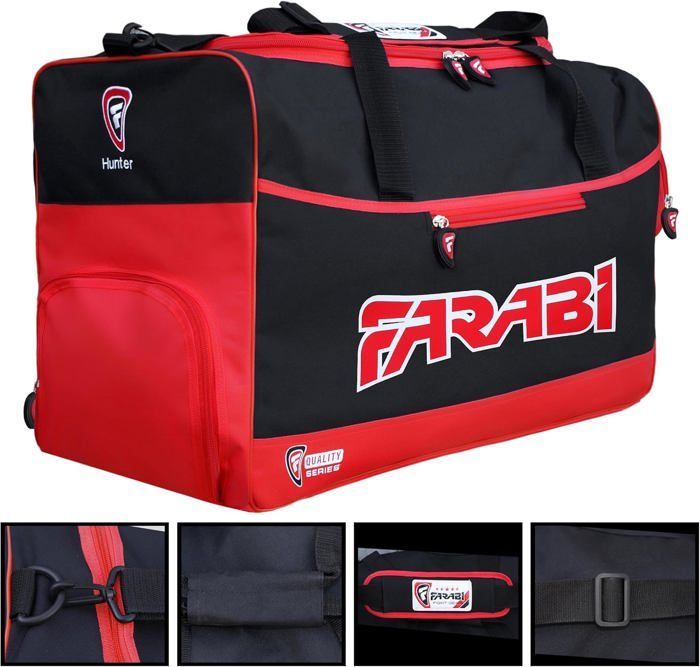 Sporttasche – Farabi Sports – Rot – Strapazierfähiges Polyester – 4 Reißverschlusstaschen – Modernes Design