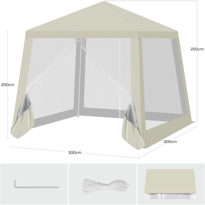 WOLTU Tonnelle de Jardin, Pergola avec Moustiquaire, Tente avec Parois Latérales en Maille, Barnum 3x3x2.5m, Aspect Unique, Beige