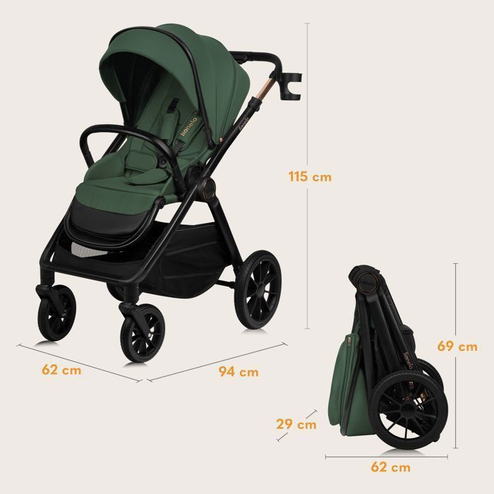 LIONELO Layla 2-in-1 Travel System - From Birth up to 22kg - Duo Stroller Pack, Carrycot, Bag and Accessories - Green