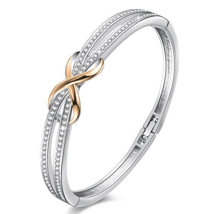 Pulsera para mujer - Pulsera de infinito - 18 cm - Con cristales - Oro rosa - Regalo para el Día de la Madre, cumpleaños, mamá, Navidad, boda