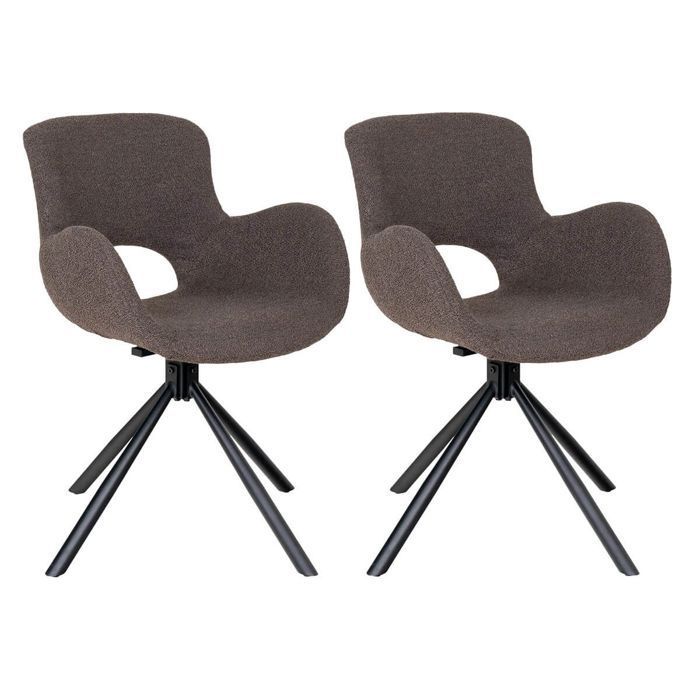 HERMOS - Juego de 2 sillas de comedor de tela bouclé color topo con base giratoria de metal negro.