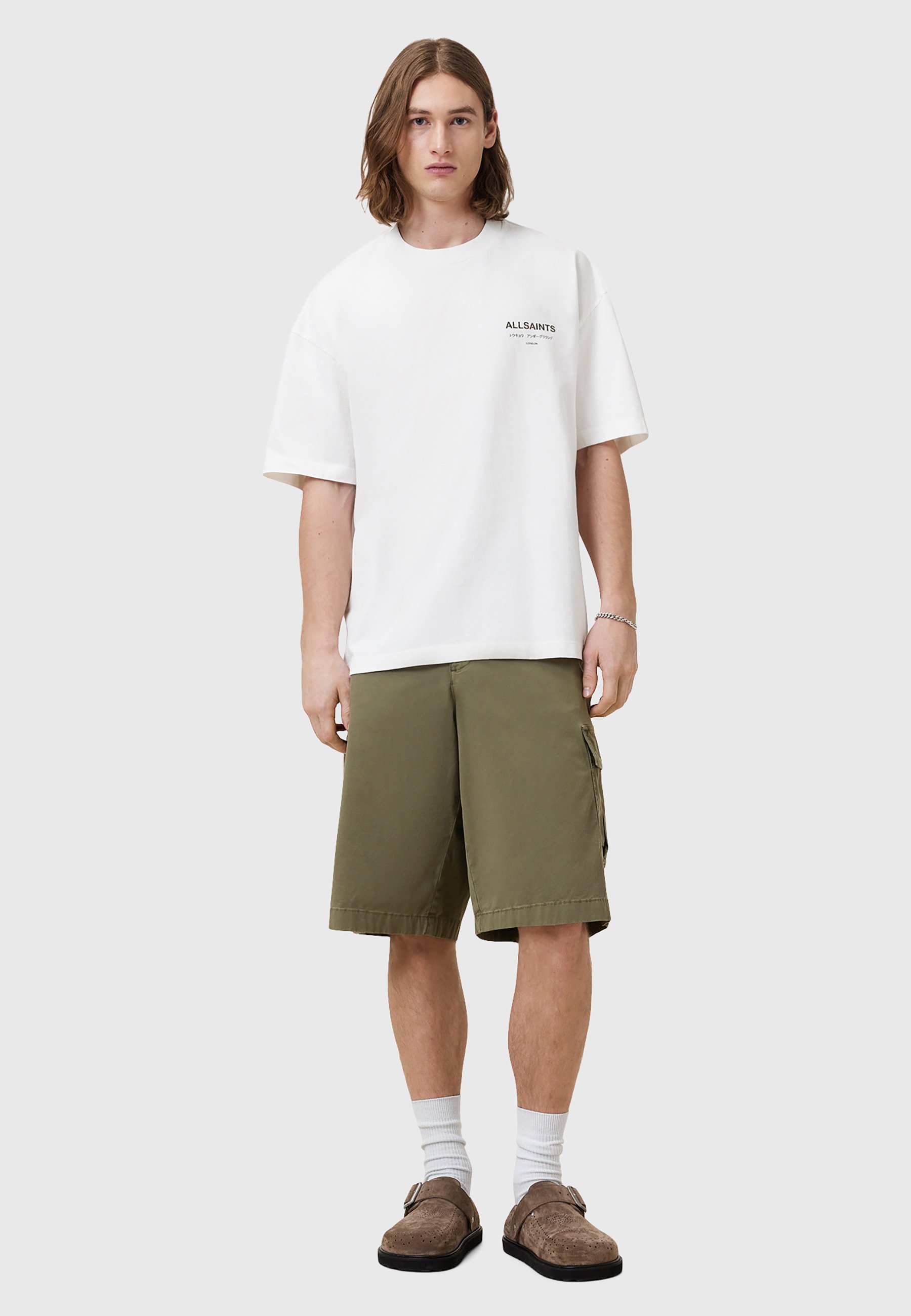 AllSaints EXCLUSIVE STYX UNDERGROUND - Tričko s potlačou - popolavo biela