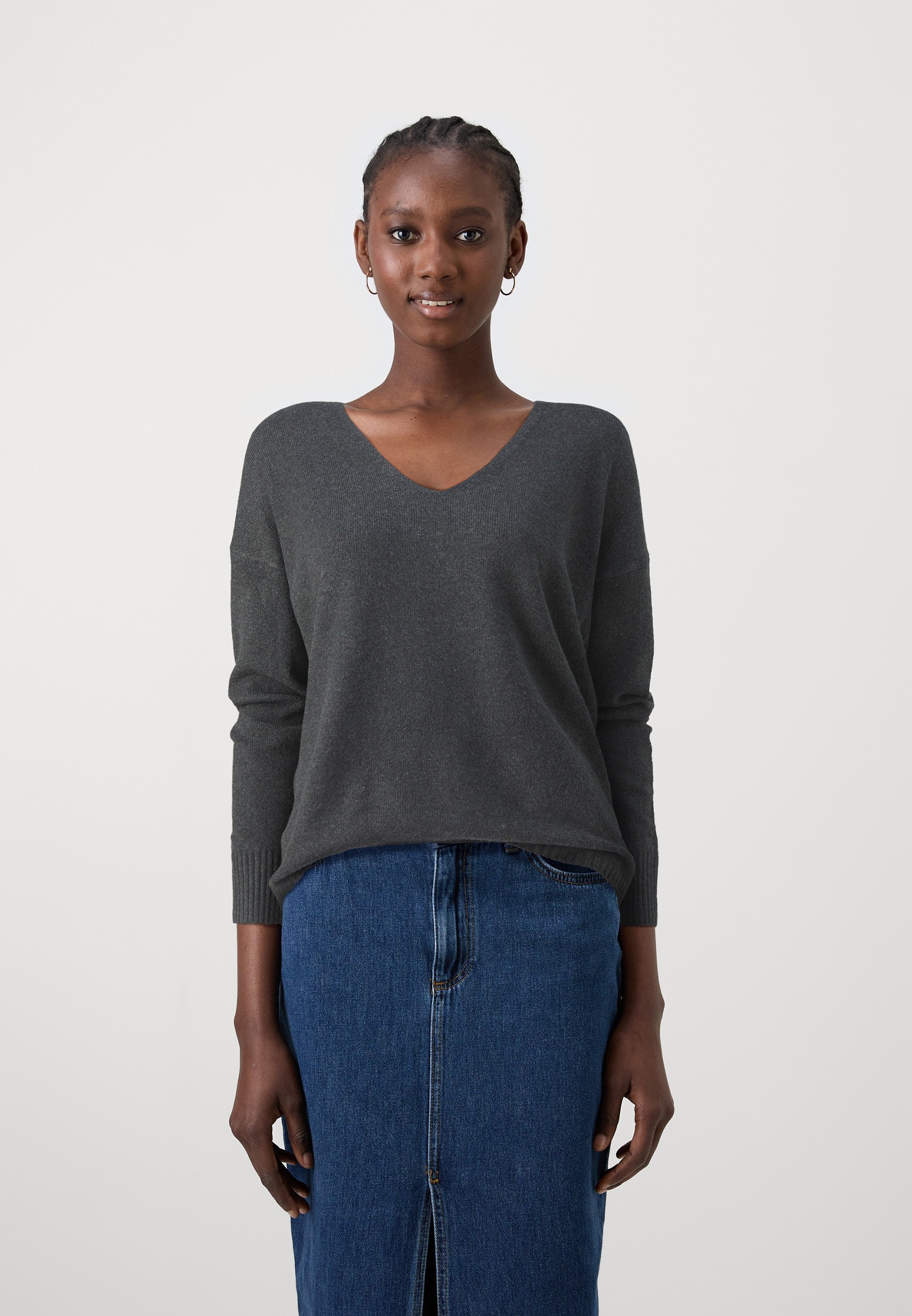 UNIQUEMENT SUR LRICA LIFE - Pull à manches longues et col en V - gris foncé