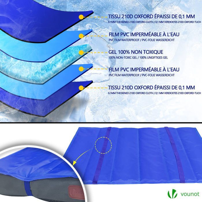 Colchón para perros VOUNOT® con funda extraíble – Cesta de espuma con alfombrilla refrescante de gel extraíble – 76x51x9cm