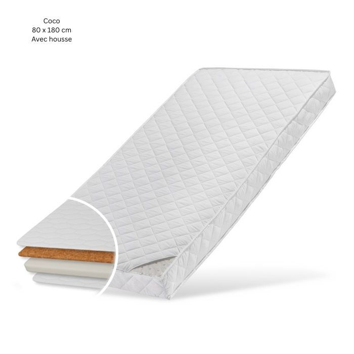 Colchón para bebé de 80x180 cm - Coco con funda acolchada de aloe vera - Sábana bajera ajustable incluida - 10 cm de grosor - Cama infantil