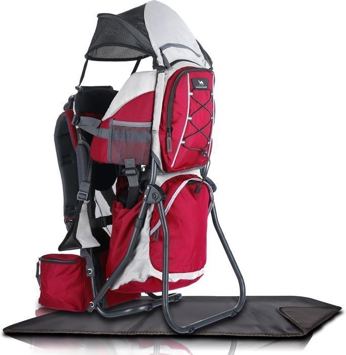 Portabebés DROMADER para senderismo - Cómodo hasta 22 kg - Mochila con bolsillo isotérmico, funda para el sol y la lluvia - Rojo