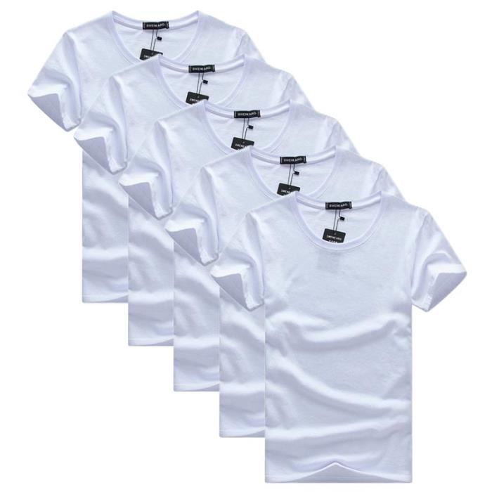 Pack of 5 Men's Short Sleeve Crew Neck T-Shirts, Straight Cut, Solid Color - White