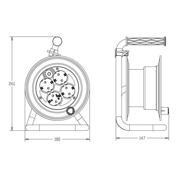 Extension cord reel - 15m H05VV-F 3G1.50 mm² cable - 4 x 16A sockets