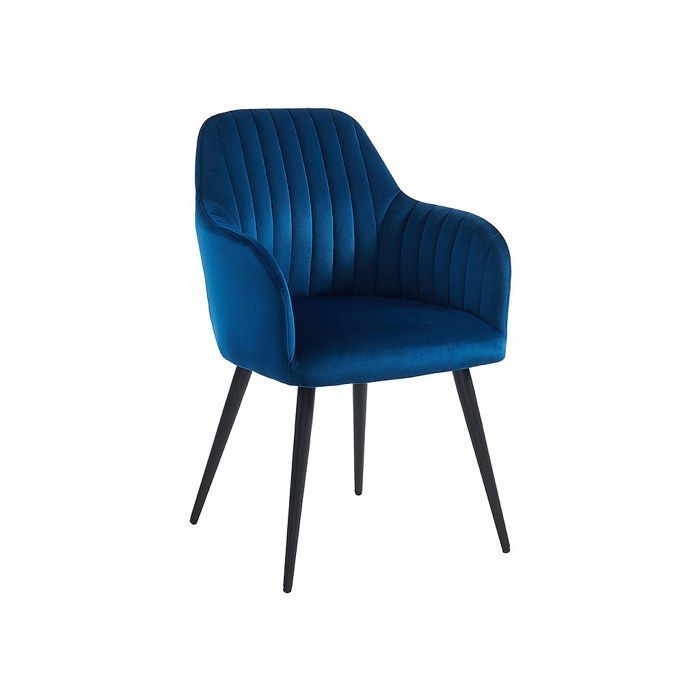 Lot de 6 chaises avec accoudoirs en velours et métal noir - Bleu - ELEANA