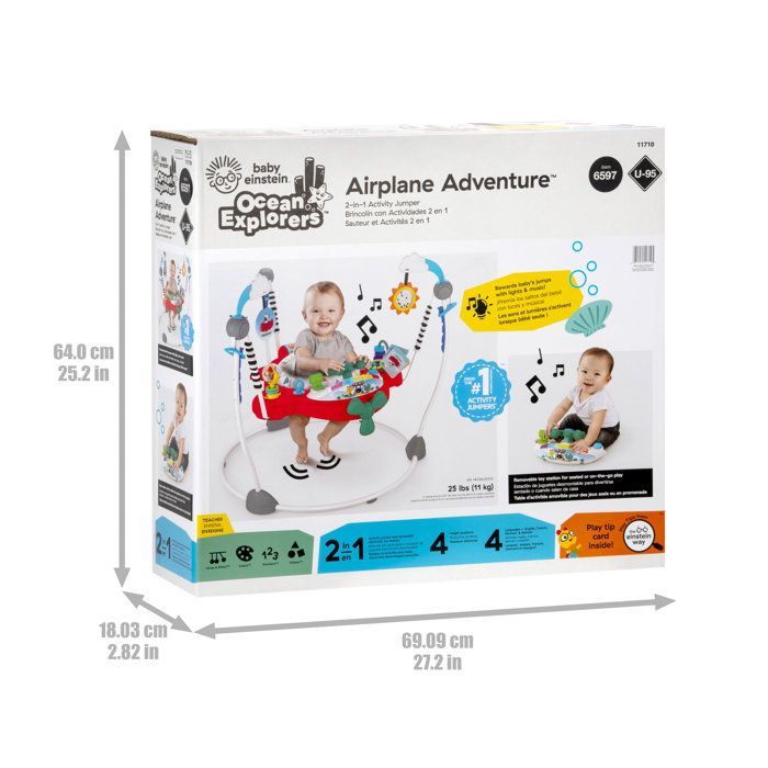 Sdraietta per neonati BABY EINSTEIN Ocean Explorers - Piccolo aereo, regalo di Natale per neonati, multilingue, sedile girevole a 360° 6M+
