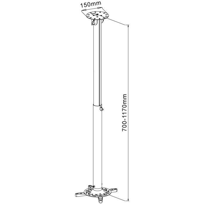 INOTEK PCM 200-70-117 W Support plafond pour vidéoprojecteurs avec mat réglable de 70 cm à 117 cm
