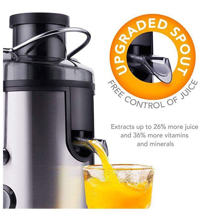 Spremiagrumi da 800 W - LEXLIFE - Centrifuga per frutta a 2 velocità - Bocchetta di alimentazione da 65 mm, caraffa per succo da 800 ml - Nero