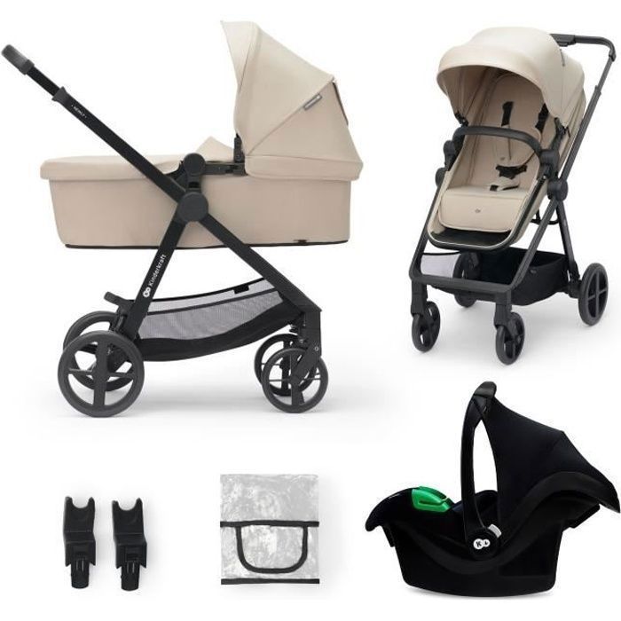 Kinderkraft NEWLY 3-in-1 Combination Stroller with I-Size Car Seat, Travel System, Lightweight 7.5 kg, Folds, Beige