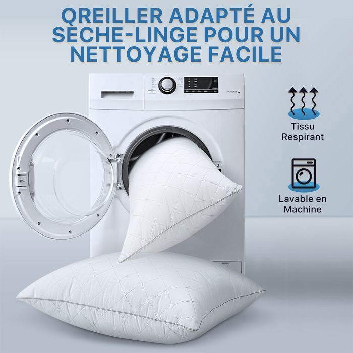 Lot de 2 Oreillers 60x60 cm, 100% Fibres de Polyester Creuses 7D, Respirants, Hypoallergéniques, anti-acariens, Certifié Oeko-Tex