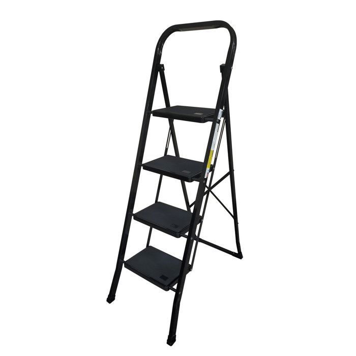 Scala a 4 gradini BM TOOLS BMT-ESC4-BLACK, altezza di lavoro: 97 cm, facile da riporre, gradini antiscivolo - NERO