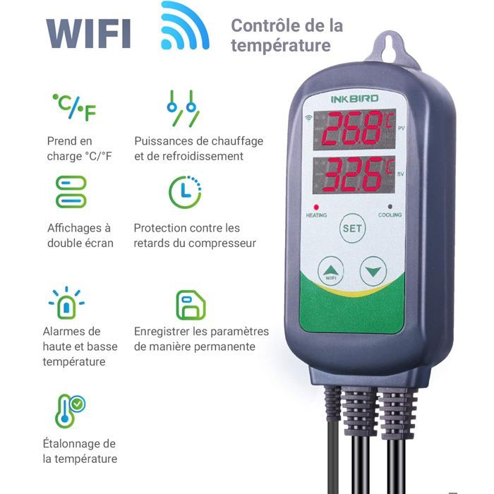 Termostato inteligente WiFi Inkbird para calefacción y refrigeración, controlador de temperatura ITC-308-WIFI con sonda y aplicación.