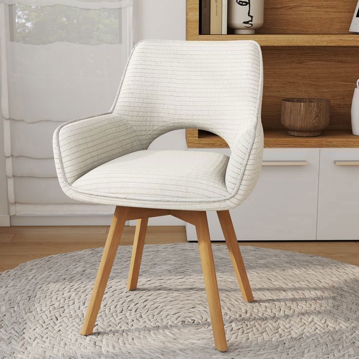 WAFTING 6er-Set Esszimmerstühle, Drehsessel, gepolstert mit Samtrückenlehne, Holzbeine, Beige