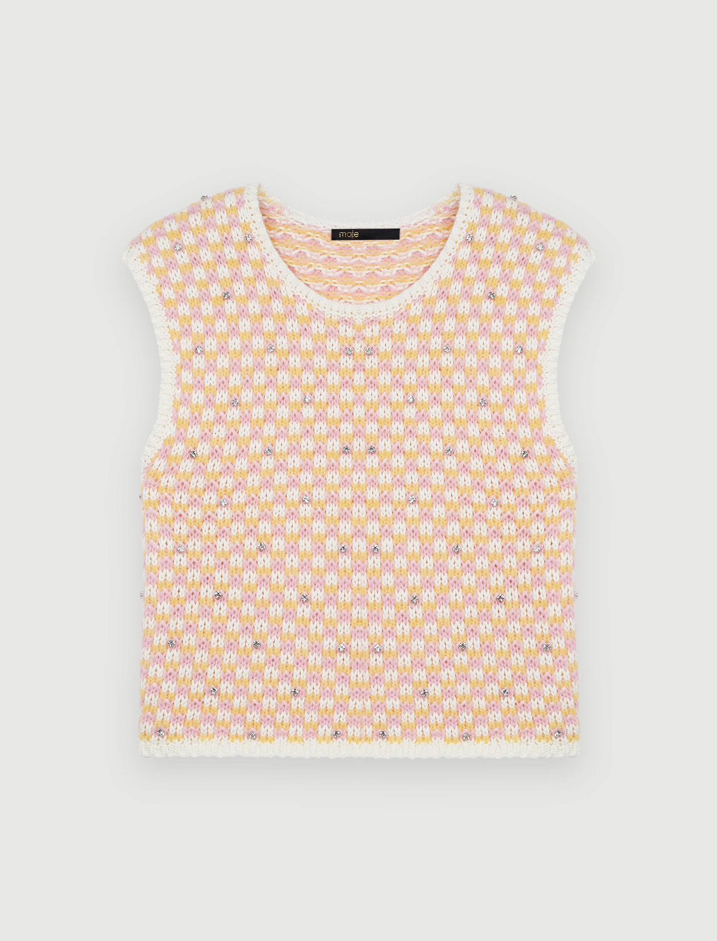 Pulover tricotat elegant cu strasuri - Roz