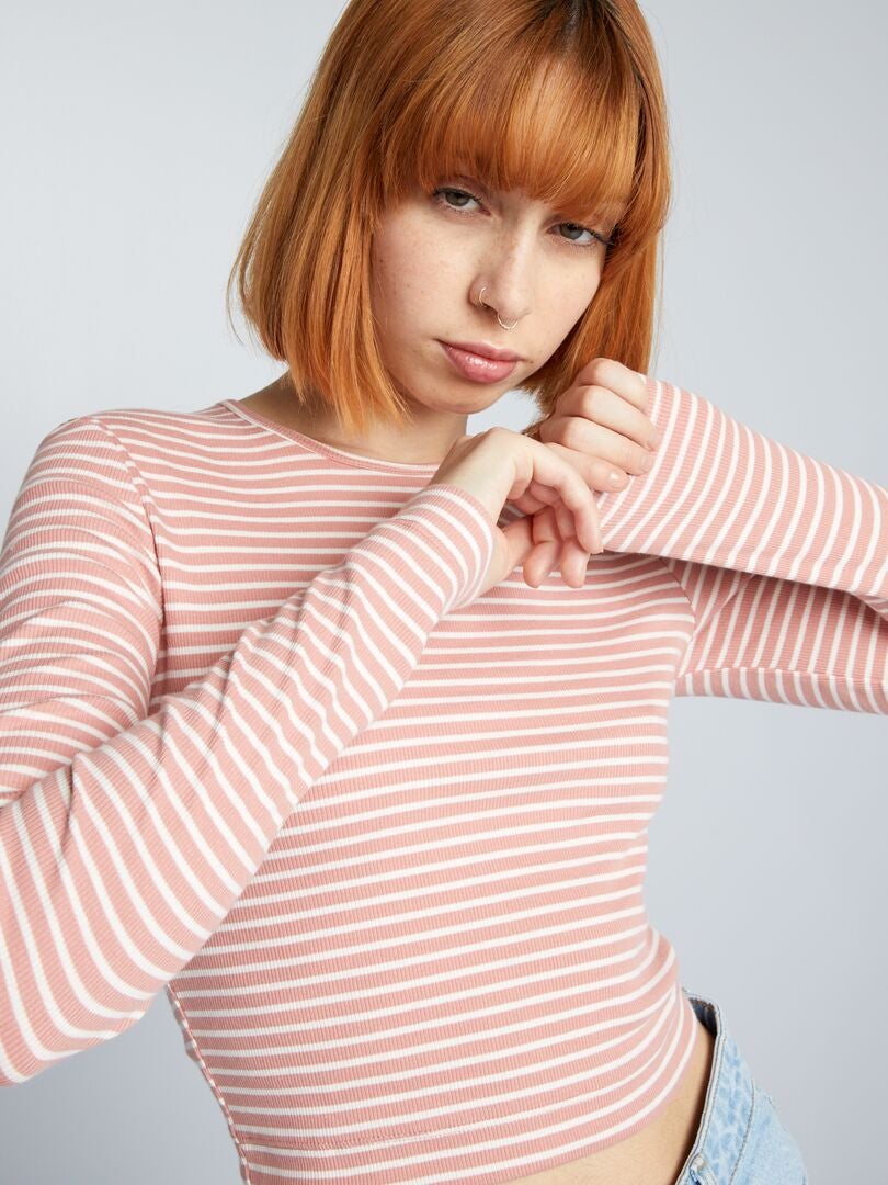 Top cropped canelado listrado - ROSA
