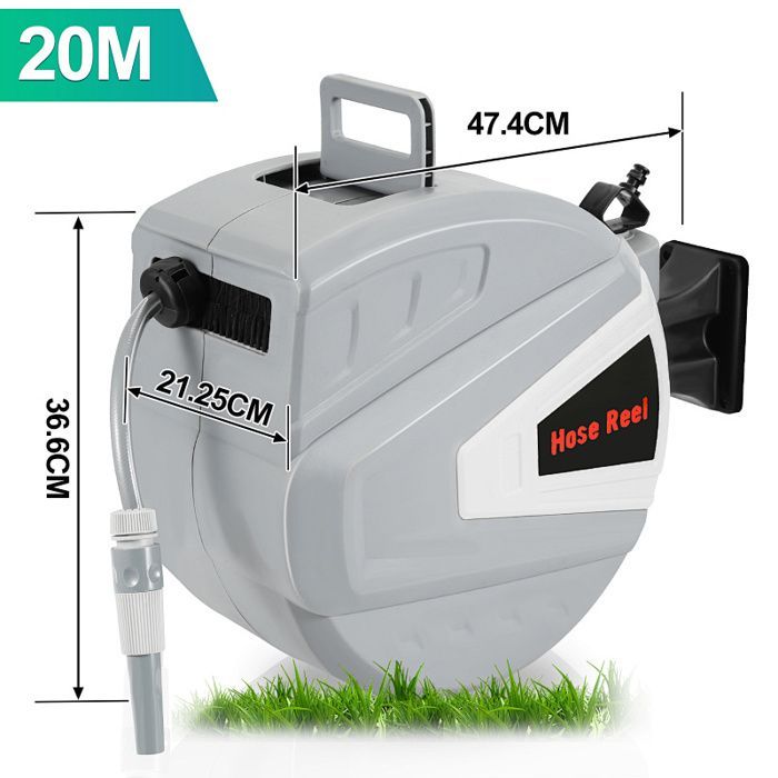 Cecaylie Automatic Wall-Mounted Hose Reel, 20m, 180° Swivel Bracket, Water Hose Dispenser - REEL