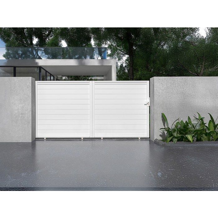 Puerta corredera de aluminio macizo, 374 cm de ancho x 180 cm de alto, blanca - NAZARIO