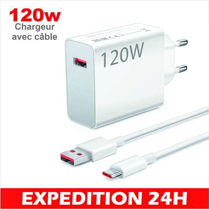 Cargador rápido de 120 W - ZISONIX - Cable USB C de 1 m - Compatible con Xiaomi 14T Pro/13 Pro/12 - Detección automática