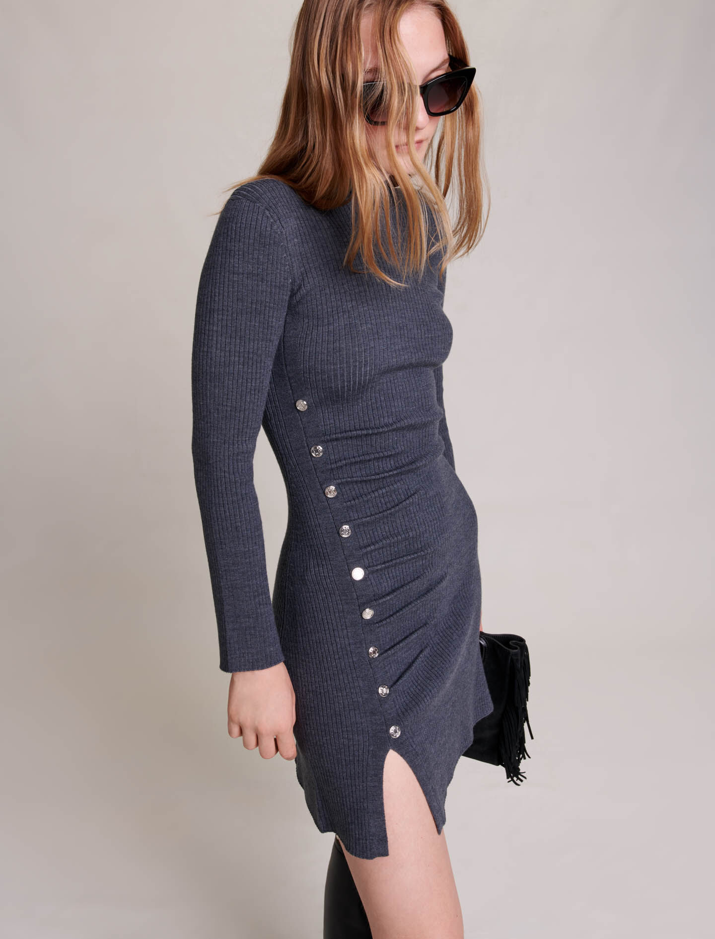 Rochie scurtă tricotată - Gri închis