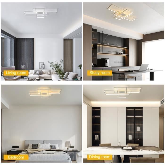 Ganeed Deckenleuchte, dimmbar, moderne LED-Deckenleuchte, 50 W, 3-lagig, quadratisch, Acryl (weiß), Aluminium, (90 x 50 x 8 cm), 3000–6000 K