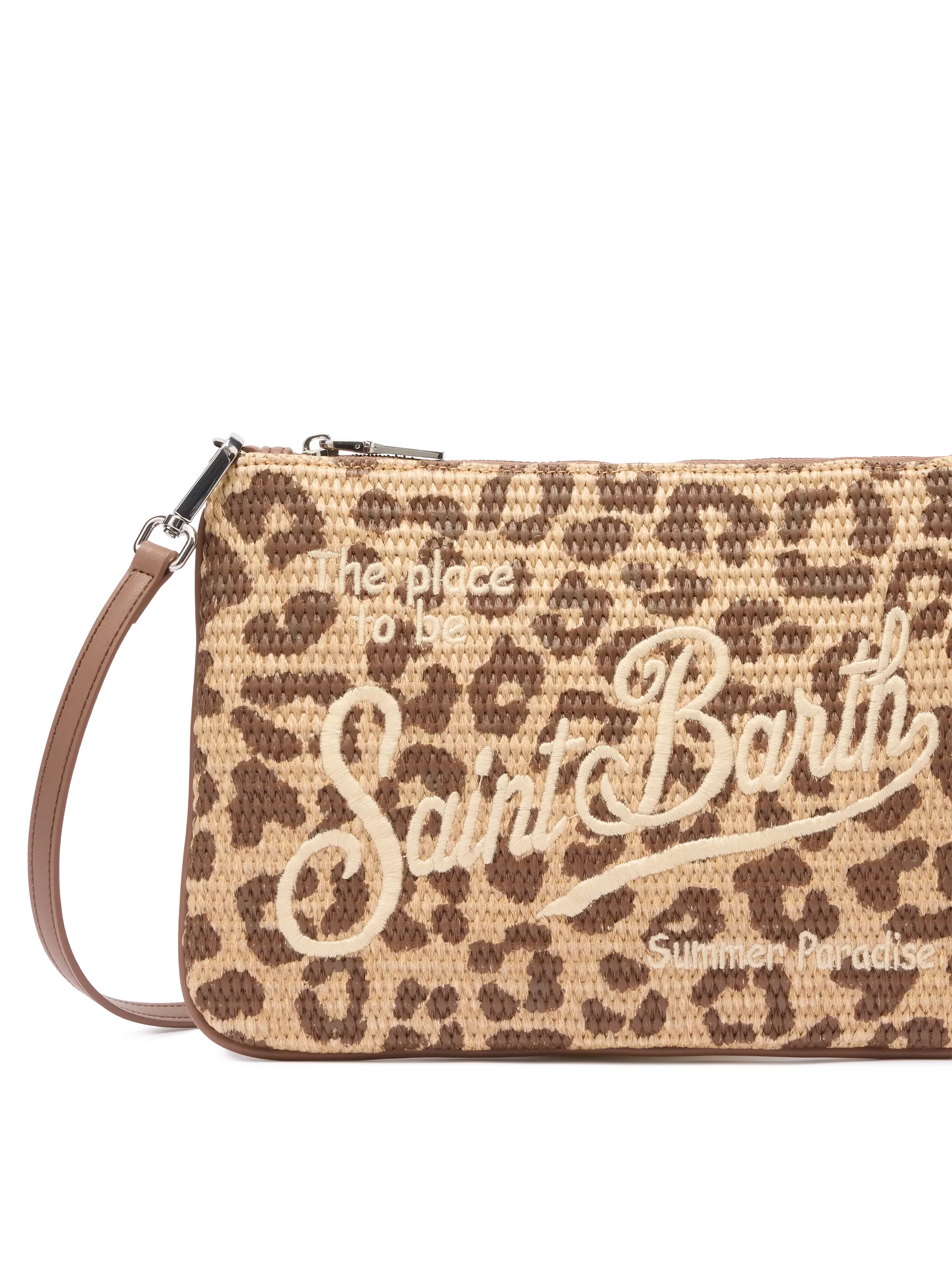 Pariser Clutch in Strohoptik mit Animalprint
