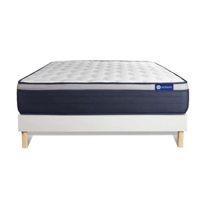 Conjunto de colchón y base de cama de 140x190 cm - Base de cama blanca (requiere montaje) - Actimemo Max